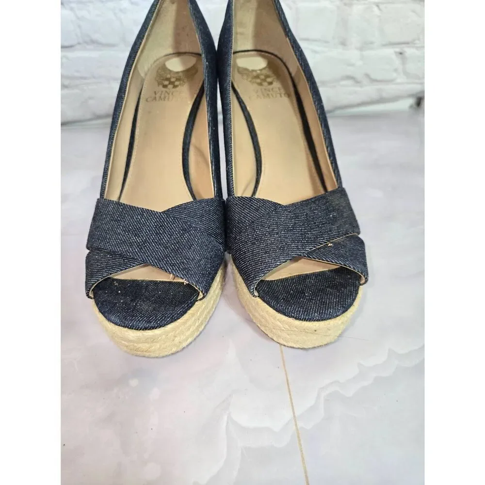 Vince Camuto Womens Size 8M Denim Rope Wedge Sandal